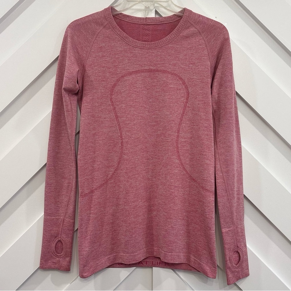 Lululemon Swiftly Tech Long Sleeve Crew *Sparkle Size 8 In Violet Red/Silver